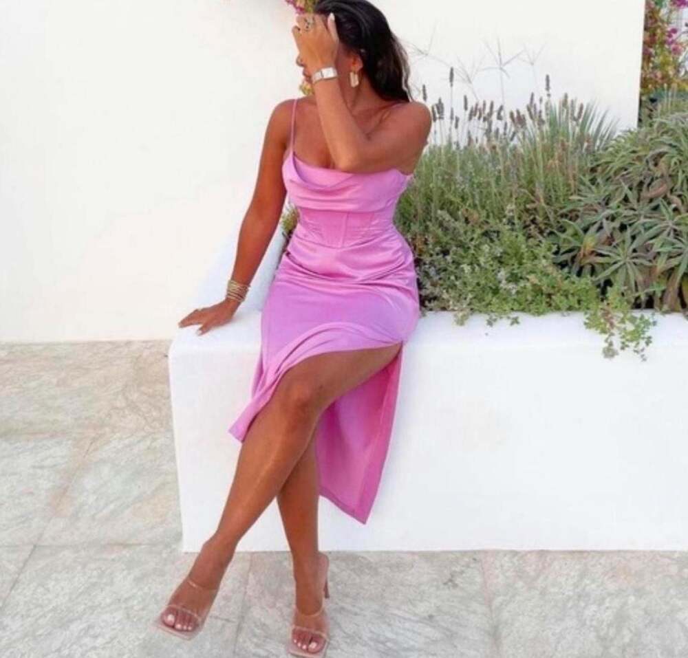 Zara Pink Straight Neck Satin Effect Midi Dress
